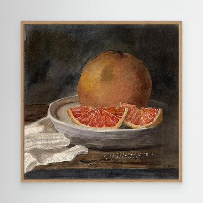 Framed art print of still life oranges on a plate. By Adi Radai. 