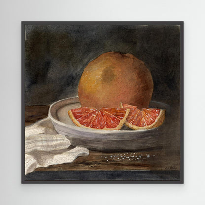 Framed art print of still life oranges on a plate. By Adi Radai. 