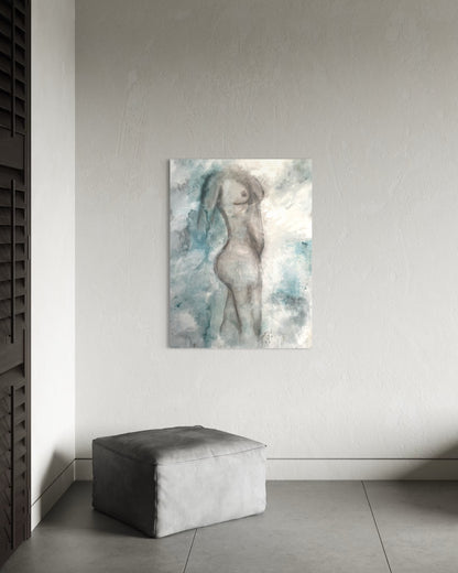 Nude painting of a women underwater, abstract background. By Adi Radai